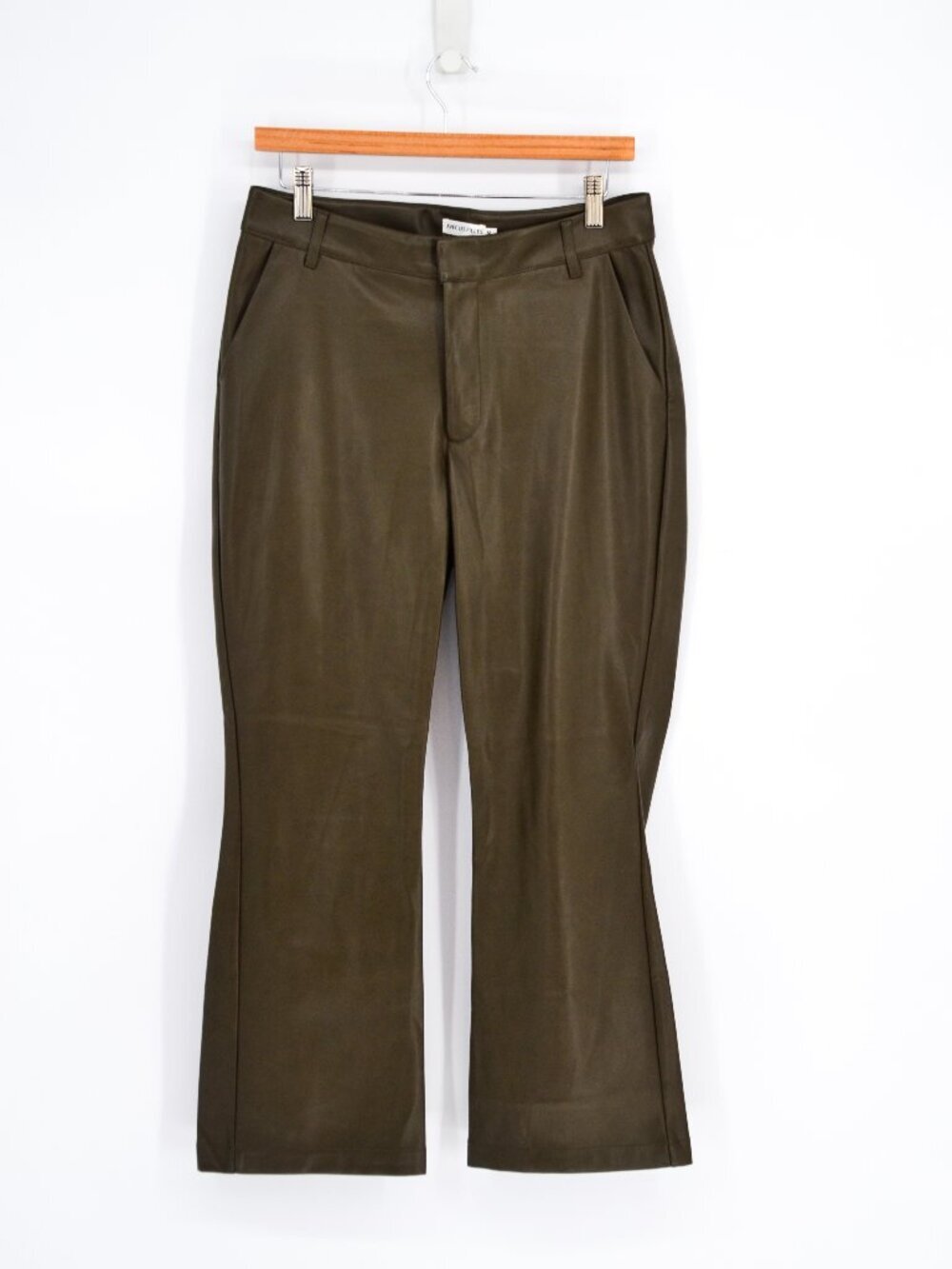 NEW Avec Les Filles Anthro Faux Leather Kick Flare Pants Womens M Moss Green